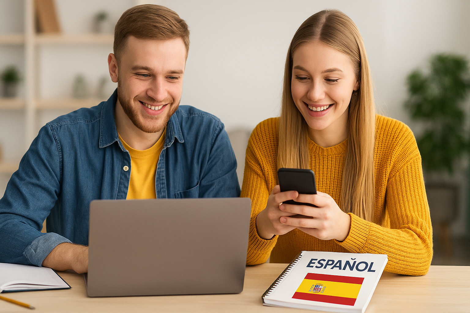 Pareja estudiando para el test de nacionalidad